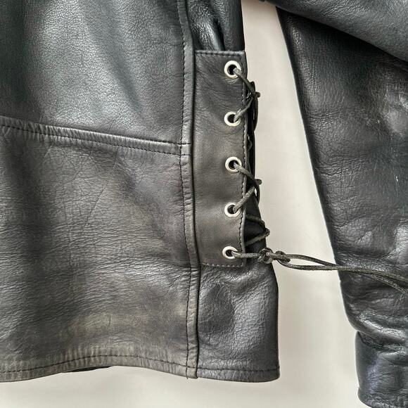 Echtes Leder VTG Biker Moto Belted Lined Distressed‎ Black Leather Jacket 52 XL - Picture 7 of 14